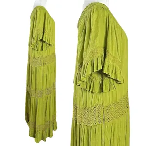 Free People Bohemian Witchy Dream On Maxi Dress Green XS NEW Crochet Gauze thumbnail 12