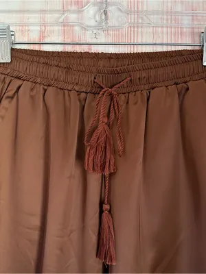 Allegra K Coffee Brown Drawstring Elastic Waist Tassel Satin Jogger Pants Sz XS thumbnail 6