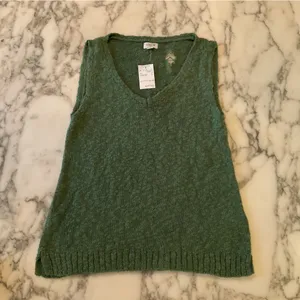 NWT J. Crew Green V Neck Beach Sweater Sz S - BIG SNAG in back needs repair thumbnail 2