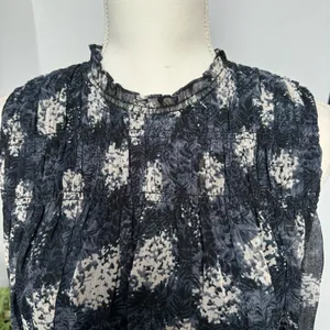 Joie Abstract Floral Smocked Peplum Dress Blue High Neck Sleeveless size XL‎ thumbnail 4