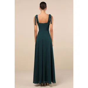 NWT Lulus Love Me Forever Emerald Green Square Neck Maxi Dress Holiday Banquet L thumbnail 3