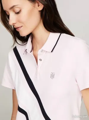Tommy Hilfiger Polo Golf Shirt‎ Womens XS Pink Diagonal Stripe Regular Fit thumbnail 1