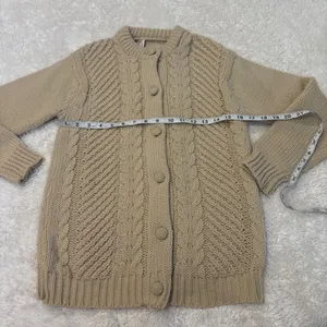 Women Virgin Wool Cream Knit Cardigan S Grandma Granola Soft Scandi Cottage Soft thumbnail 3