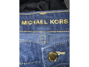 Michael Kors Dark Blue Denim Flared Jeans with Gold Buttons thumbnail 5
