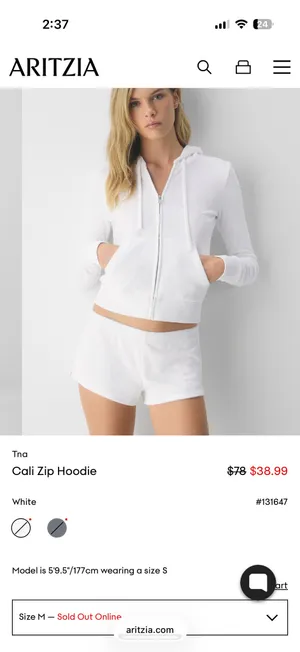Aritzia TNA Cali Zip Terry Hoodie White Size M thumbnail 2
