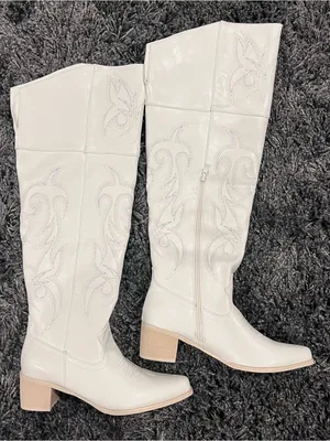 🌸New Iuv White Knee High Cowboy Boots Size 8🌸 thumbnail 1
