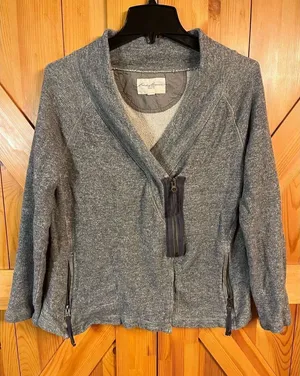 Eddie Bauer Gray Heather LS Zip Loose Fit Y-Neckline Cardigan Women's Large (339 thumbnail 1