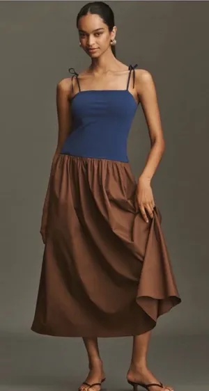 Anthropologie Square-Neck Twofer Midi Dress XS thumbnail 1