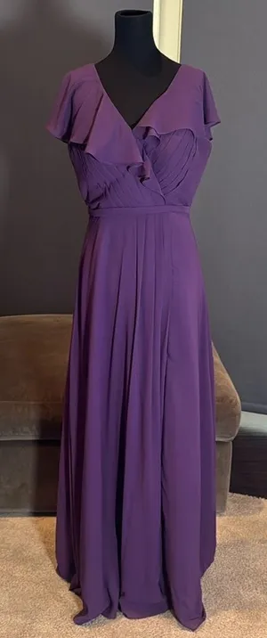 Women’s Purple Flutter Sleeve Full Length Bridesmaid Dress Corset Back Size 10 thumbnail 1