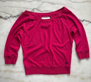 Y2K Abercrombie & Fitch Pink Sweatshirt Boatneck 3/4 Sleeve Size M thumbnail 1
