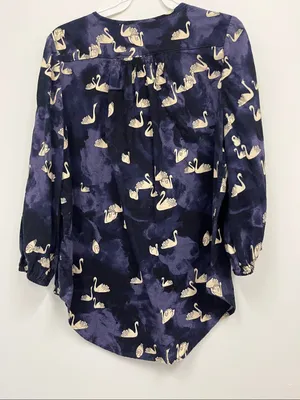 Anthropologie brand Maeve 100% cotton flannel Swan print blouse size M thumbnail 3