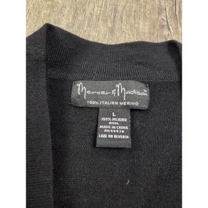 Mercer + Madison Maroon 100% Italian Merino Wool Tie Cardigan Black Large thumbnail 2