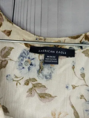 American Eagle Outfitters Floral Boho Peasant V-Neck Lace Trim Flowy Blouse thumbnail 4