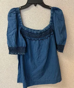 Faherty Women Size XS Presley Embroidered Detail Cotton Chambray Top‎ thumbnail 1