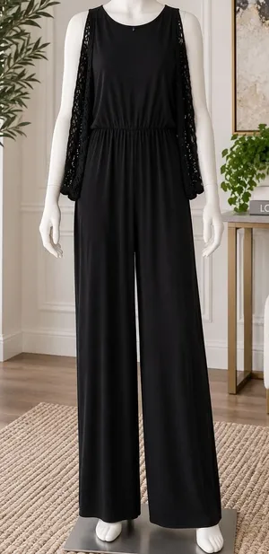 MICHAEL Michael Kors Black Lace Cold Shoulder Jumpsuit Wedding Guest XS thumbnail 1