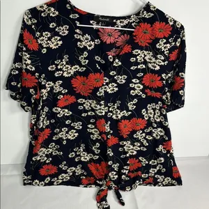 Madewell Black and Red Tie Front Blouse with Peter Pan Collar thumbnail 1