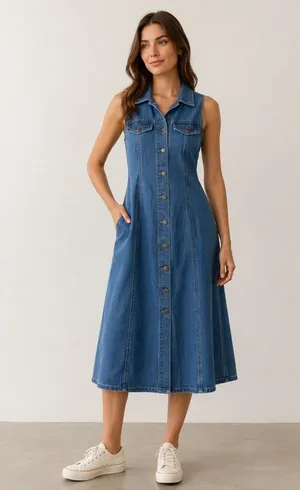 Velvet Heart Blue Sleeveless Button-Front Denim Midi Dress size S thumbnail 1