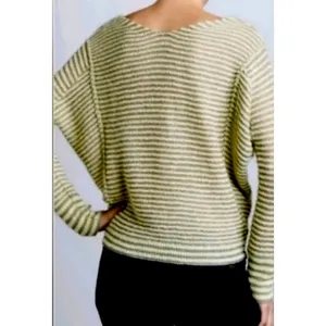 Free People Bumblebee V-Neck Striped Sweater‎ Women's L Green Gray Boho Hippie thumbnail 3