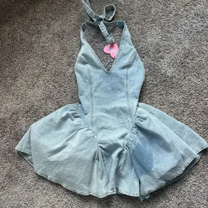 Sugar Thrillz Light Blue Denim Halter Poofy Coquette Mini Dress thumbnail 1