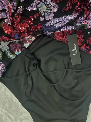 NWT Lulus Gorgeous Shine Black Multi Floral Sequin Backless Mini Dress thumbnail 6