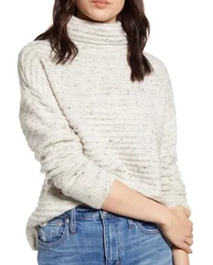 Madewell‎ Wool Belmont Donegal Mock Neck Sweater Cream Flecked Size Large thumbnail 1