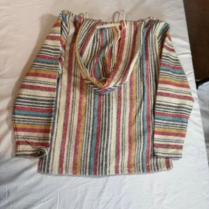 Beach Life by Ladra Woven pullover hoodie. Size M. Unisex. Poncho. Cotton thumbnail 5
