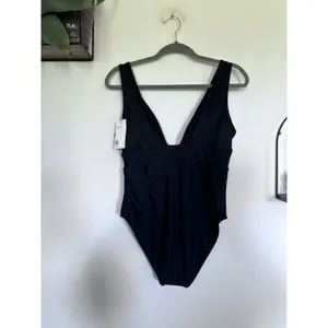 NWT Quince Black Italian Plunge One Piece Swimsuit Large thumbnail 4