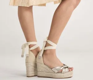 Cole Haan Gold Cream Tan Cloudfeel Hampton Wedge Platform Lace Up Sandal thumbnail 1