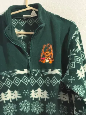 Vintage Disney Store Tigger Green Fleece Pullover 1/4 Zip Medium Winter Scene thumbnail 2
