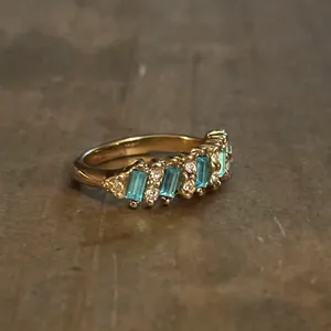 Aquamarine And Simulated Diamonds Ring Gold thumbnail 7