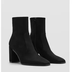 Mango Minimalist Black Vegan Suede Classic Elegance Ankle Block Heel Boots 7.5 thumbnail 8