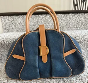 Christian Dior Vintage Denim Saddle Bowler Bag, dark wash, large size thumbnail 1
