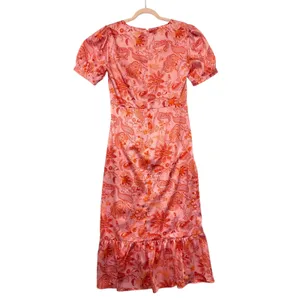 Cinq a Sept Mckenna Paisley Floral Ruffle Midi Dress Pink Orange Size 6 thumbnail 6