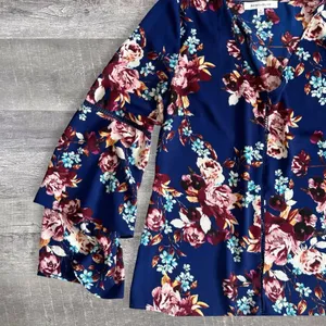 Floral Peasant Top Women S Flare Bell Long Sleeve Blouse Navy Blue thumbnail 2
