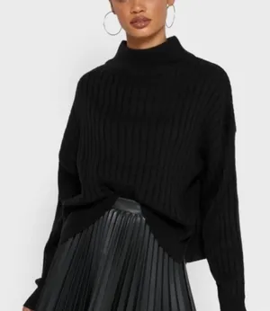 NEW Topshop Rib Knit Turtleneck Sweater Black Size Small 4-6 thumbnail 1