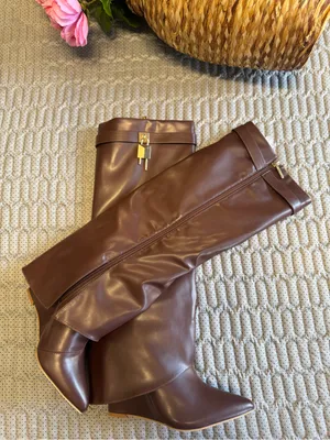 Cape Robbin Leather Knee High Boots Brown Gold Hardware Designer Style thumbnail 5
