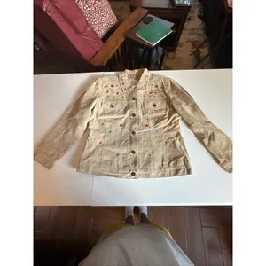 Chico’s 1 Medium Tan Suede Leather Jacket Embroidered Bling Jean Vtg cottage thumbnail 6