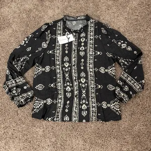 Atzbranding Boho Floral Long Sleeve Blouse Black thumbnail 4
