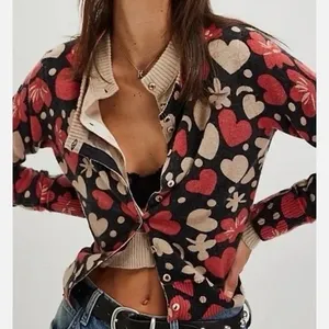 NWT!! FREE PEOPLE Nocturnal Patterned Cardi Black Retro Combo Hearts Floral XS thumbnail 1