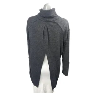 Free People Women's Gray Turtleneck Split Back Long Sleeve Knit Sweater Top Sz M thumbnail 2
