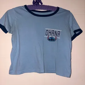 Disney Light Blue Ohana Crop Tee with Navy Trim thumbnail 1
