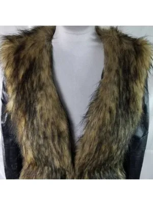 Bardot Womens Faux Fur Leather Long Sleeves Jacket Coat Black Tan Size 6 thumbnail 7