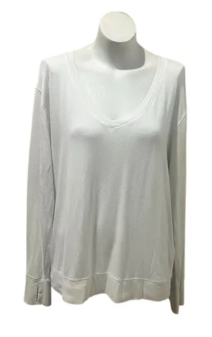 Athleta Women's XL White V-Neck Long Sleeve Relaxed Fit Top thumbnail 1