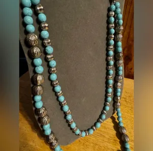 Fashion Long Beaded Statement Necklace Blue thumbnail 4