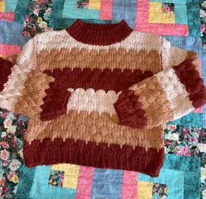 Altar'd State XS Woman’s Striped Knit Sweater in Pink-Red Outdoor Cozy thumbnail 1