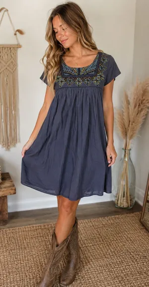 Holding Horses Vintage Anthropologie Blue Cotton Cottagecore Boho Babydoll Dress thumbnail 1