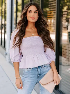 Vici New -Jael Smocked Peplum Crop Top - Lilac thumbnail 3