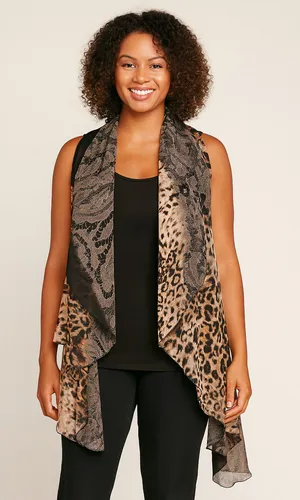 George Leopard & Lace Print Sheer Vest Wrap One Size thumbnail 1