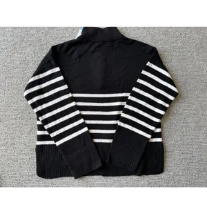 DKNY Womens Quarter‎ Zip Striped Pullover Sweater Black White Large NWT thumbnail 2