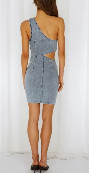 Hello Molly Denim one shoulder mini dress thumbnail 2